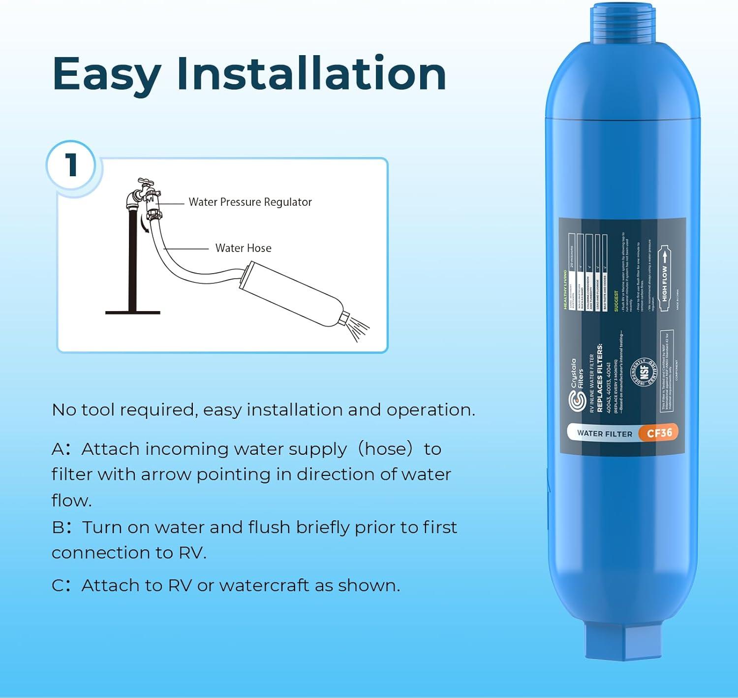 imageCRYSTALA RVCamper Water Filter Inline Water Filter Effectively Reduces Bad Taste Odors Chlorine and Sediment for RVs and Marines 1 Pack Filter with 1 Flexible Hose Protector3 CountPack of 1