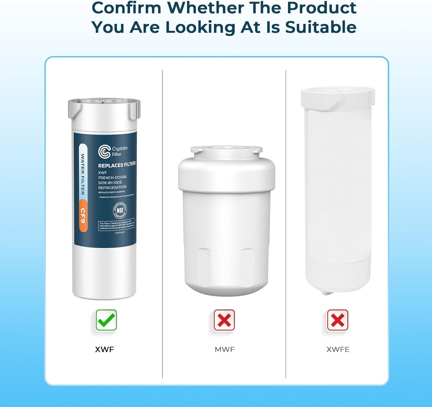 imageCrystala Filters Compatible with GE XWF Water Filter Replacement for GE SmartWater Refrigerator Water Filter 2 PACK