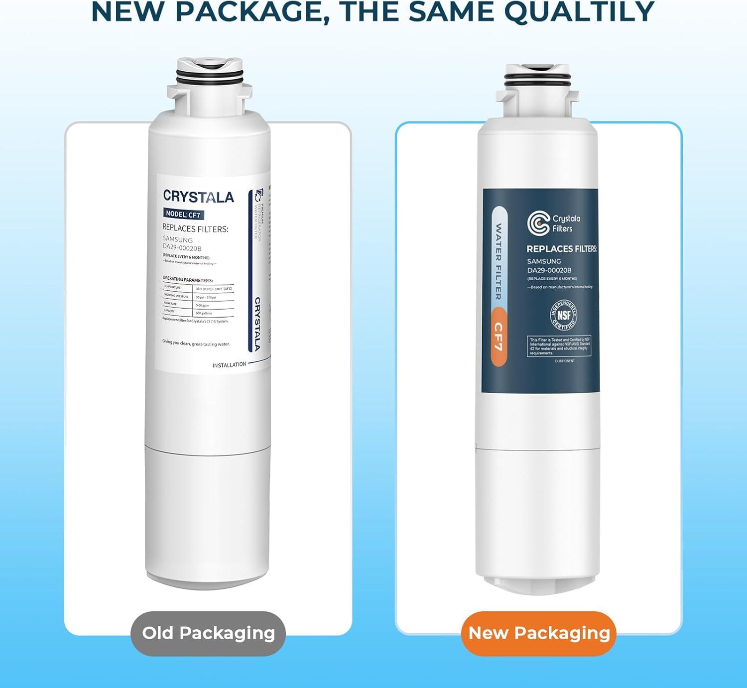 imageCrystala Filters Compatible with Samsung DA2900020B Refrigerator Water Filter DA2900020AB DA2900020B1 HAFCINEXP 469101 RF4267HARS RF25HMEDBSR RF28HMEDBSR RS25J500DSR 3 Pack1 Count Pack of 1