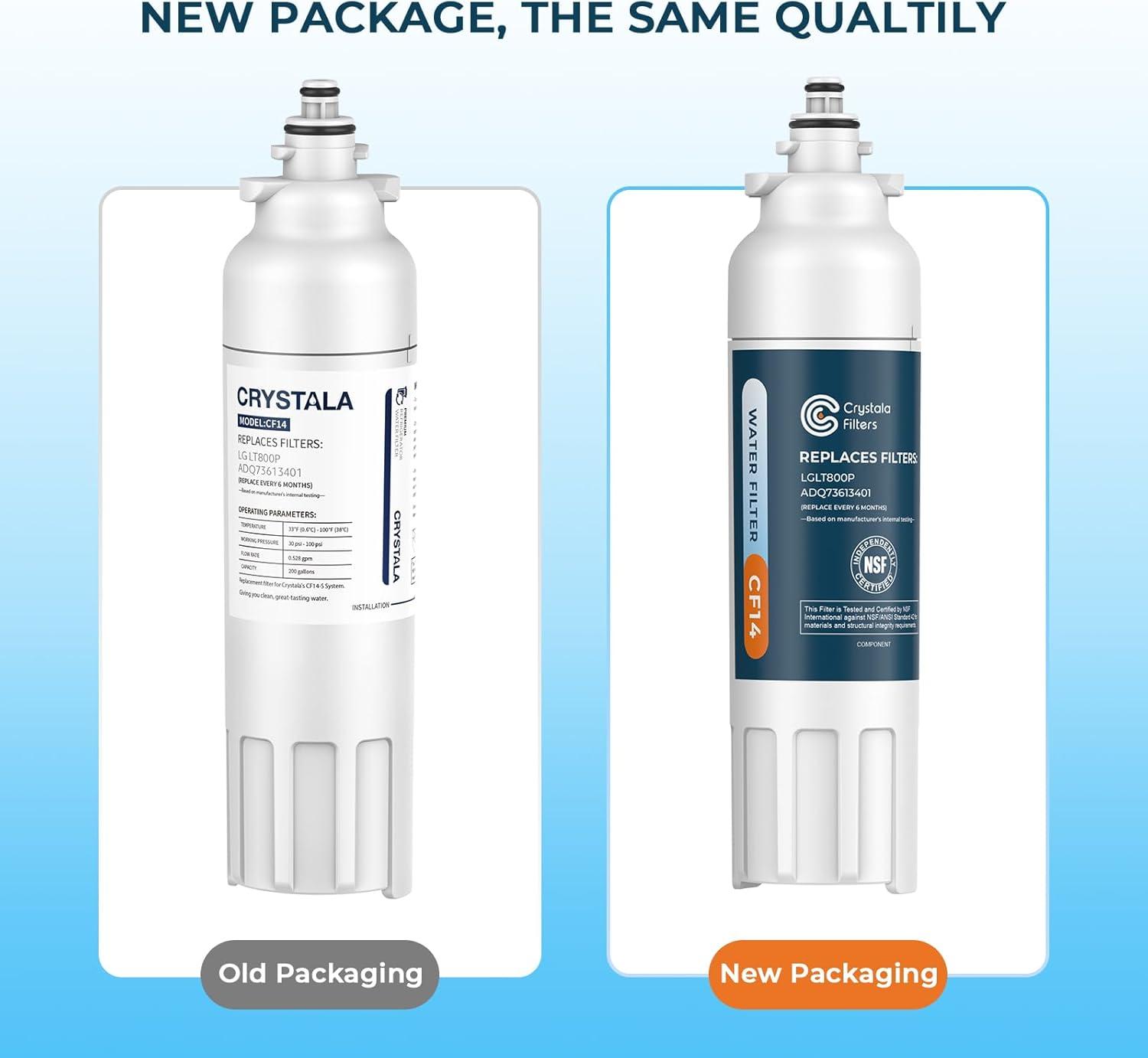imageCrystala Filters LT800P Refrigerator Water Filter Compatible with LT800P ADQ73613401 ADQ73613402 ADQ73613408 ADQ75795104 Kenmore 9490 469490 LSXS26326S LMXC23746S LMXC23746D Pack of 43 Count Pack of 1