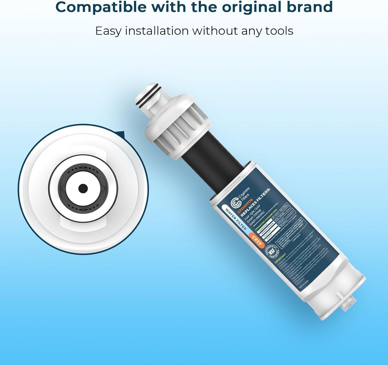 imageCrystala Filters Replacement for DA9717376B Water Filter NSF 42 Compatible with Samsung HAFQIN HAFQINEXP DA9708006C RF23M8070SG RF23M8070SR RF23M8090SG RF23M8570SR 3 PackStandard