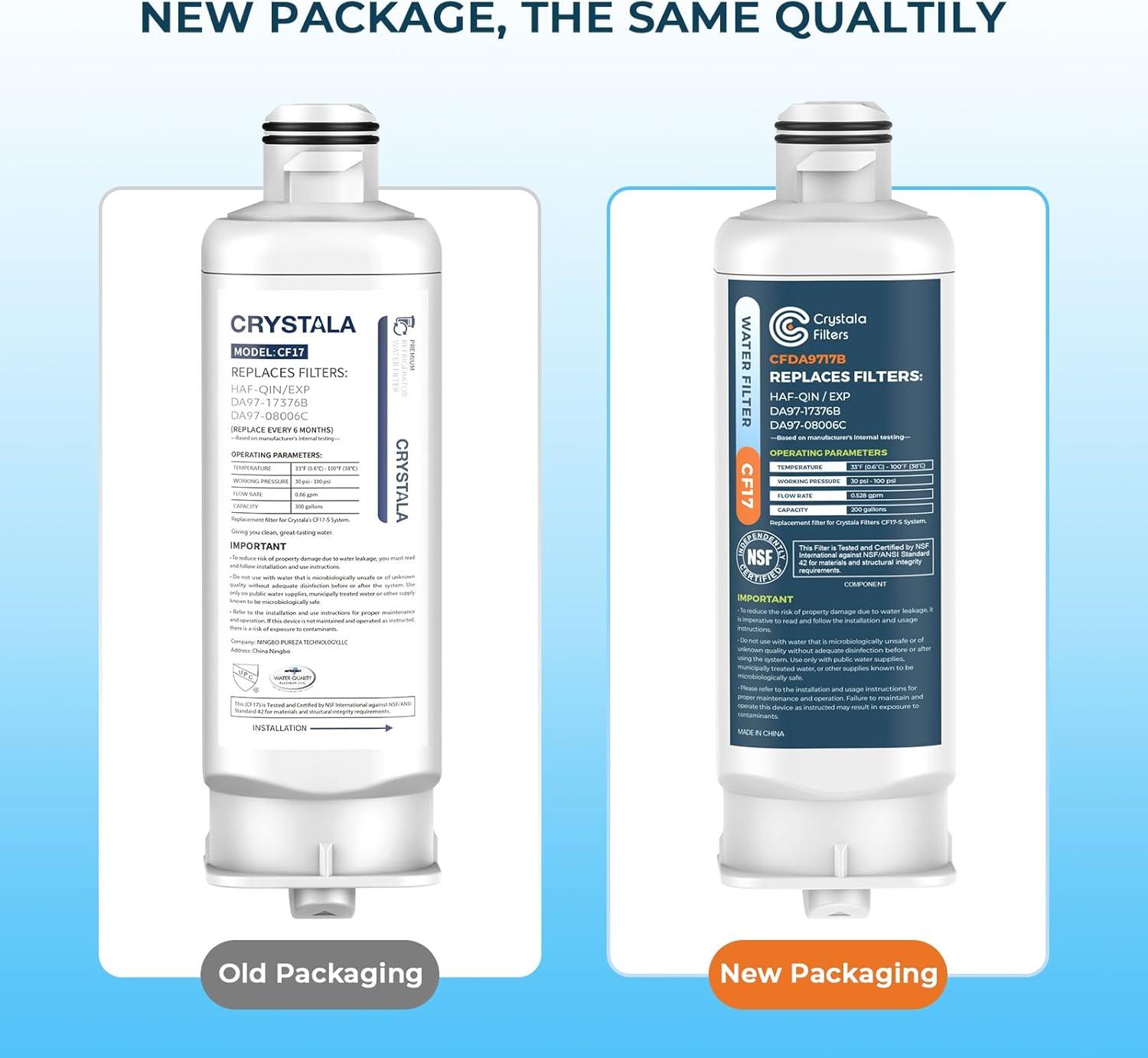 imageCrystala Filters Replacement for DA9717376B Water Filter NSF 42 Compatible with Samsung HAFQIN HAFQINEXP DA9708006C RF23M8070SG RF23M8070SR RF23M8090SG RF23M8570SR 3 PackStandard