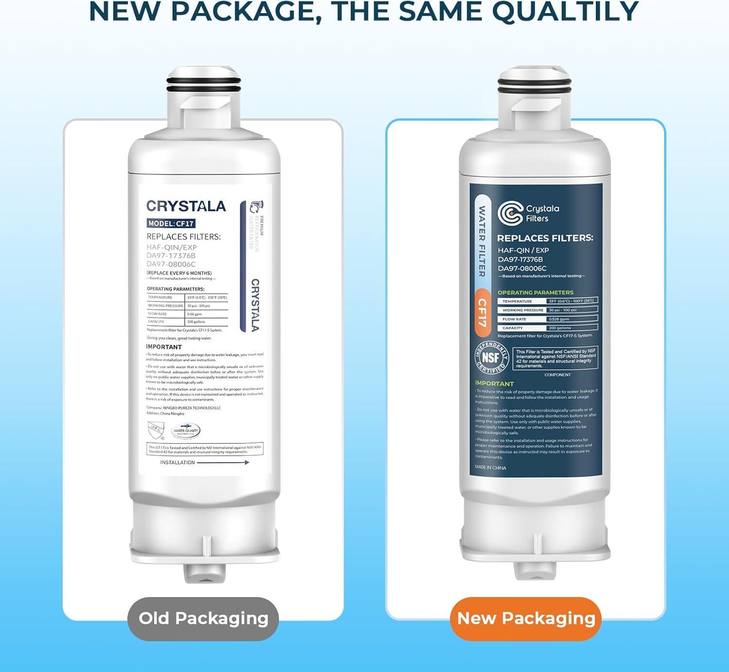 imageCrystala Filters Replacement for DA9717376B Water Filter NSF 42 Compatible with Samsung HAFQIN HAFQINEXP DA9708006C RF23M8070SG RF23M8070SR RF23M8090SG RF23M8570SR 3 PackStandard