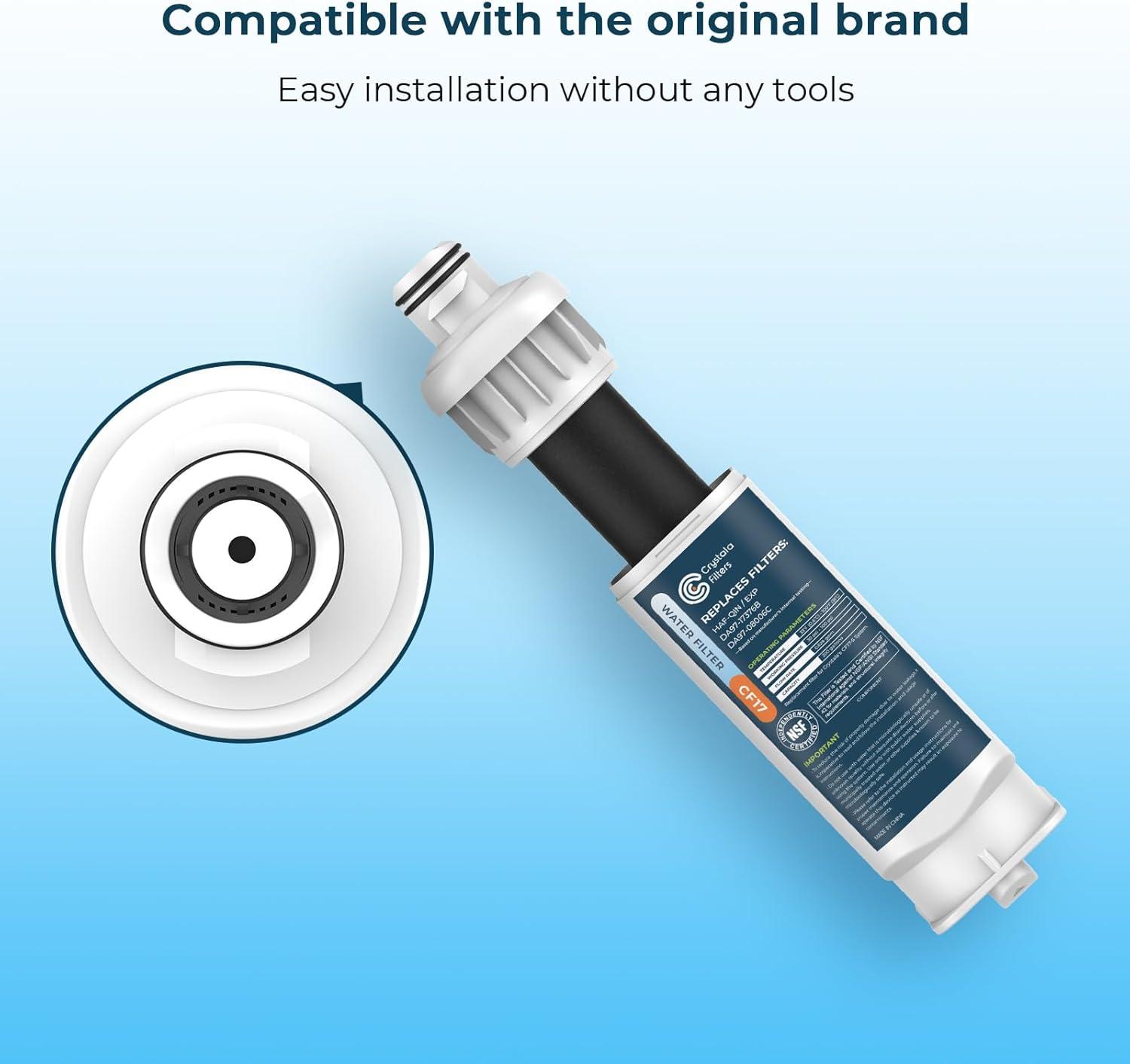 imageCrystala Filters Replacement for DA9717376B Water Filter NSF 42 Compatible with Samsung HAFQIN HAFQINEXP DA9708006C RF23M8070SG RF23M8070SR RF23M8090SG RF23M8570SR 3 PackStandard