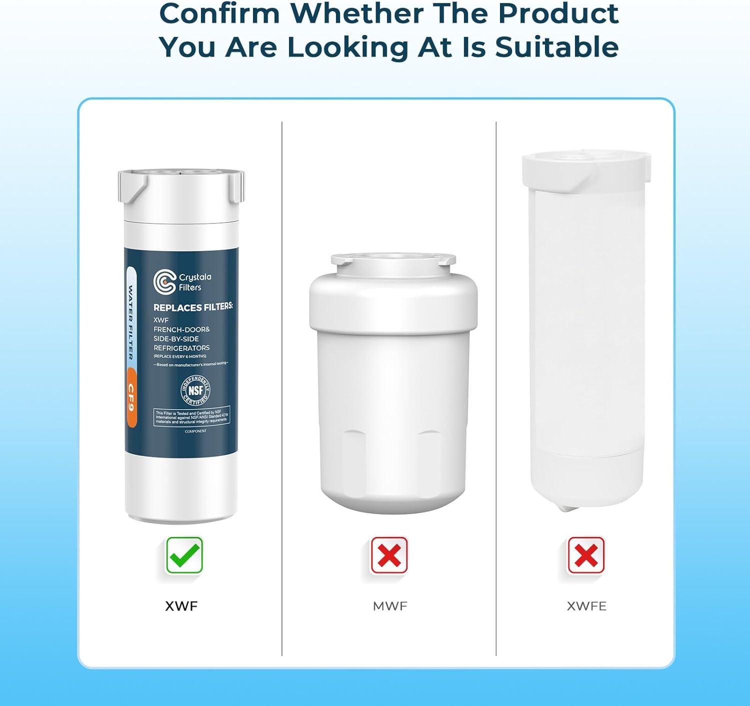 imageCrystala Filters XWF Replacement for GE XWF Refrigerator Water Filter Pack of 3 Not XWFE