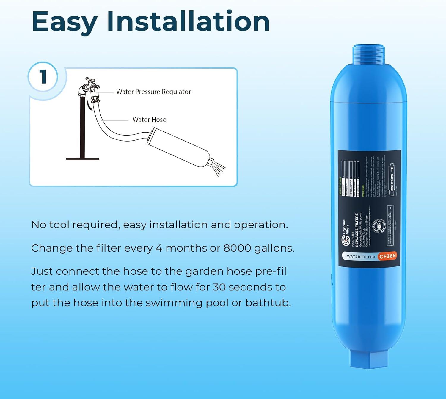 imageCrystala Garden Hose End PreFilter for Swimming Pool Hot Tubs Spa Inflatable Pool Ponds Greatly Reduces Bad Taste Odors Chlorin and Sediment up to 8000 Gallons 1 Pack2 Count Pack of 1