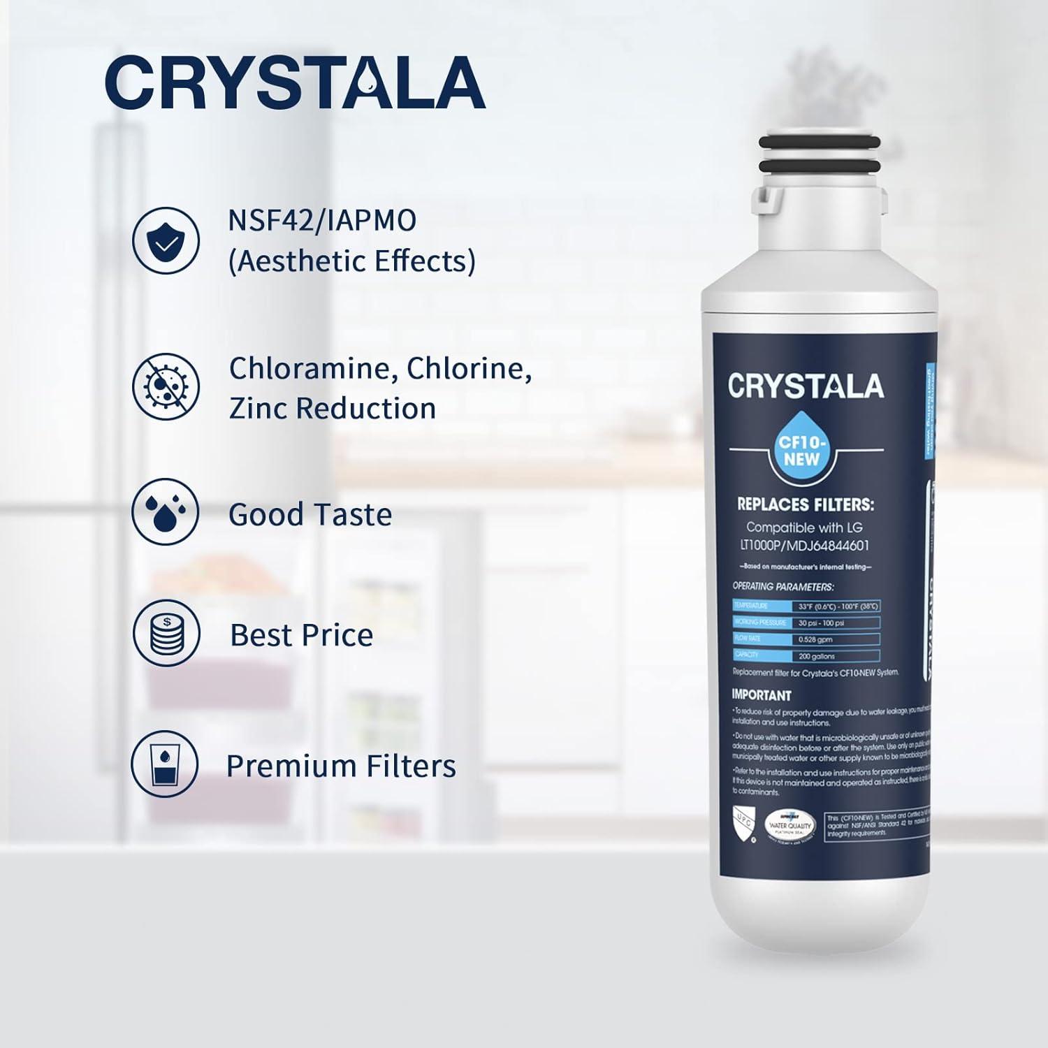 imageCrystala LT1000PC Replacement Water Filter Compatible with LT1000PCPCS LT1000PC LT1000PC MDJ64844601 ADQ747935 ADQ74793504 Water Filter and LT120F ADQ73334008 Fresh Air Filter 3 Pack44 Count Pack of 1