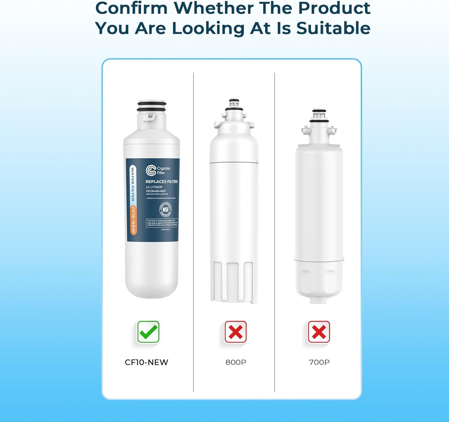 imageCrystala LT1000PC Replacement Water Filter Compatible with LT1000PCPCS LT1000PC LT1000PC MDJ64844601 ADQ747935 ADQ74793504 Water Filter and LT120F ADQ73334008 Fresh Air Filter 3 Pack33 Count Pack of 1