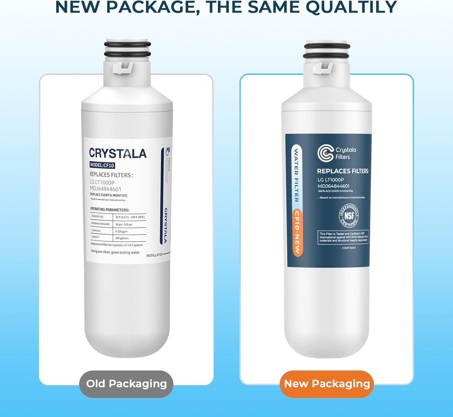 imageCrystala LT1000PC Replacement Water Filter Compatible with LT1000PCPCS LT1000PC LT1000PC MDJ64844601 ADQ747935 ADQ74793504 Water Filter and LT120F ADQ73334008 Fresh Air Filter 3 Pack3 Count Pack of 1