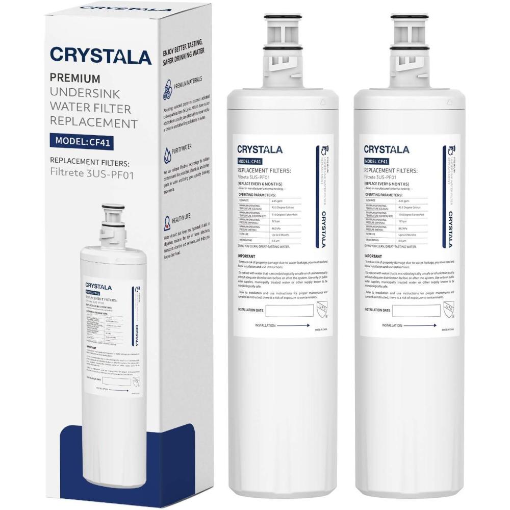 imageCrystala Filters 3USPF01 Under Sink Water Filter Compatible with Advanced 3USPF01 3USMAXF01H 3USPF01H RP78702 K00337 K00338 Water Filter 2 Packs
