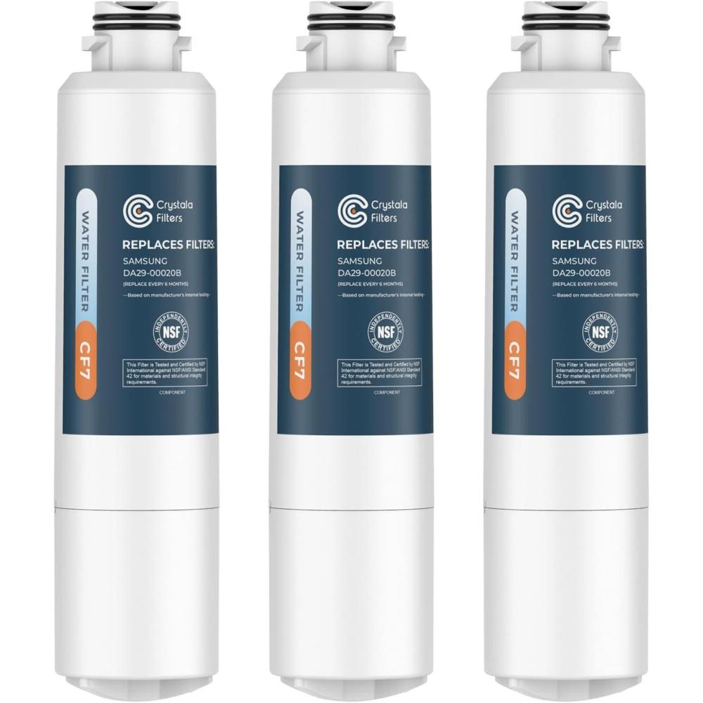 imageCrystala Filters Compatible with Samsung DA2900020B Refrigerator Water Filter DA2900020AB DA2900020B1 HAFCINEXP 469101 RF4267HARS RF25HMEDBSR RF28HMEDBSR RS25J500DSR 3 Pack3 Count Pack of 1