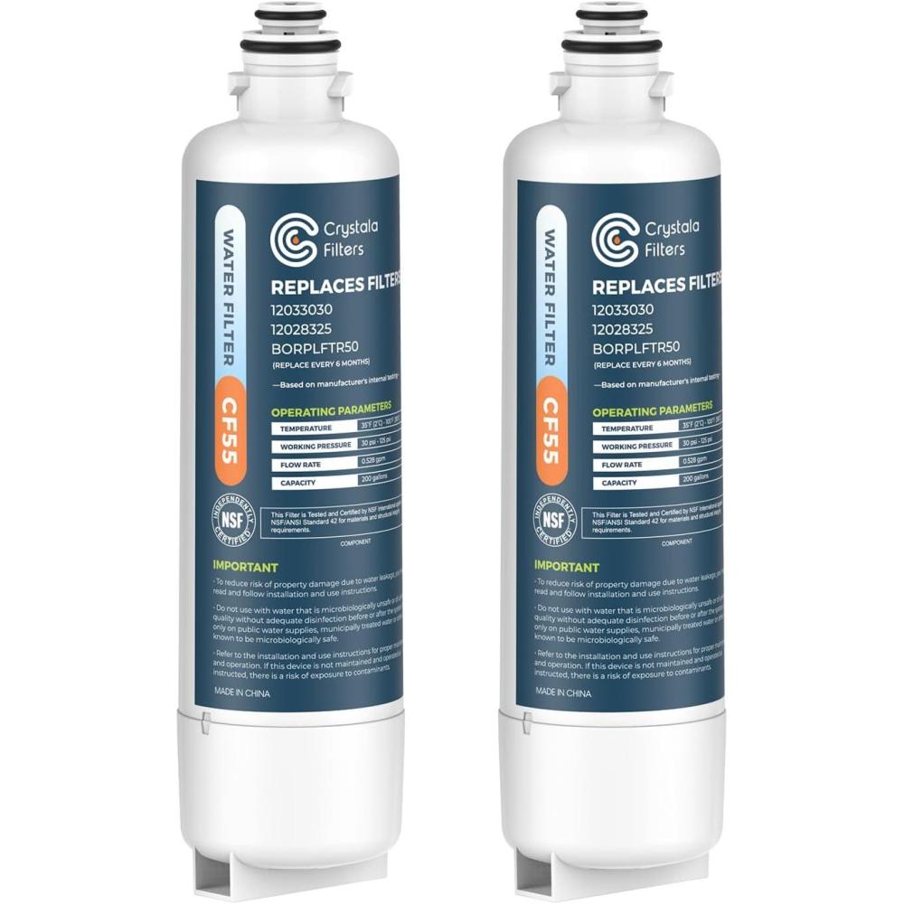imageCrystala Filters Replacement for Bosch Ultra Clarity Pro Water Filter Compatible with BORPLFTR50 12033030 11025825 12028325 BORPLFTR55 WFC100MF WFS200MF 1 Pack2 Count Pack of 1