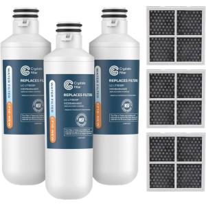 imageCrystala LT1000PC Replacement Water Filter Compatible with LT1000PCPCS LT1000PC LT1000PC MDJ64844601 ADQ747935 ADQ74793504 Water Filter and LT120F ADQ73334008 Fresh Air Filter 3 Pack33 Count Pack of 1